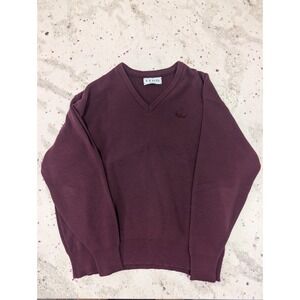 VTG USA Made IZOD Mens Burgundy V Neck Long Sleeve Knit Sweater Pullover Layer